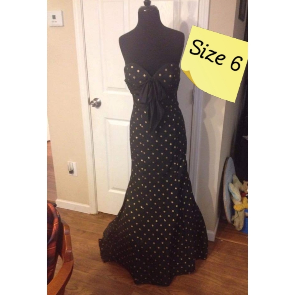 *PRICE DROP* Jovani Black and Gold Polka Dot Mermaid Dress